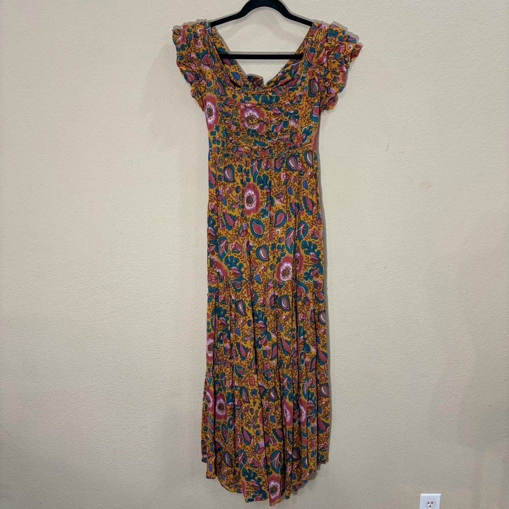 House Of Harlow 1960 Dress Womens Sz XS Keyhole Tiered Multi Paisley Maxi Boho